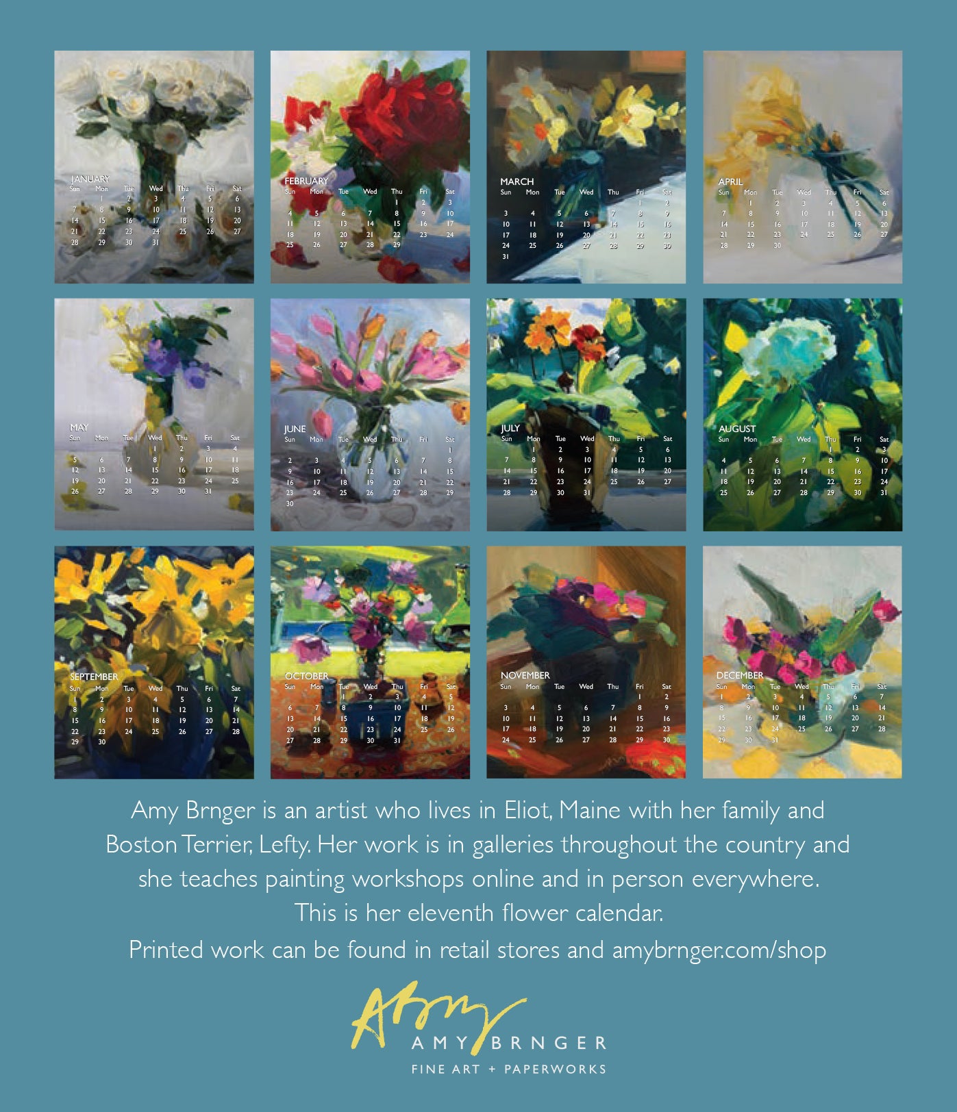 2024 Amy Brnger Flower Calendar-Jewel Case Style