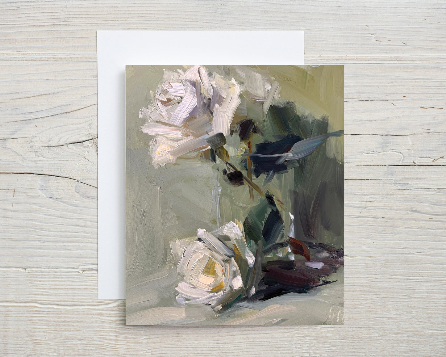 Two White Roses, Set of 8 notecards and envelopes