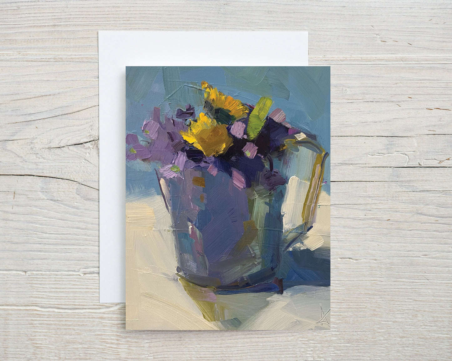 Violets and Dandelions in a Tin Cup Notecards