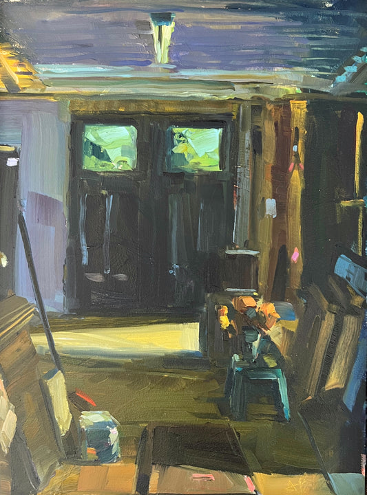 Barn Interior, Original 10" x 13" x 2" Oil Painting, Framed