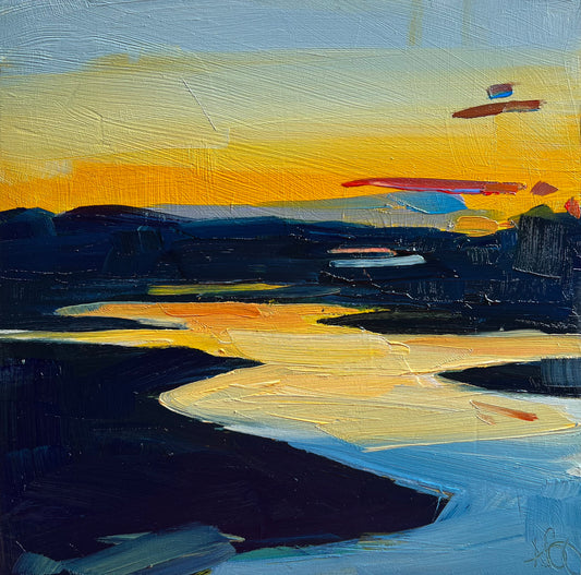 Wellfleet Sunset, 8" x 8" Original Oil Painting, Unframed
