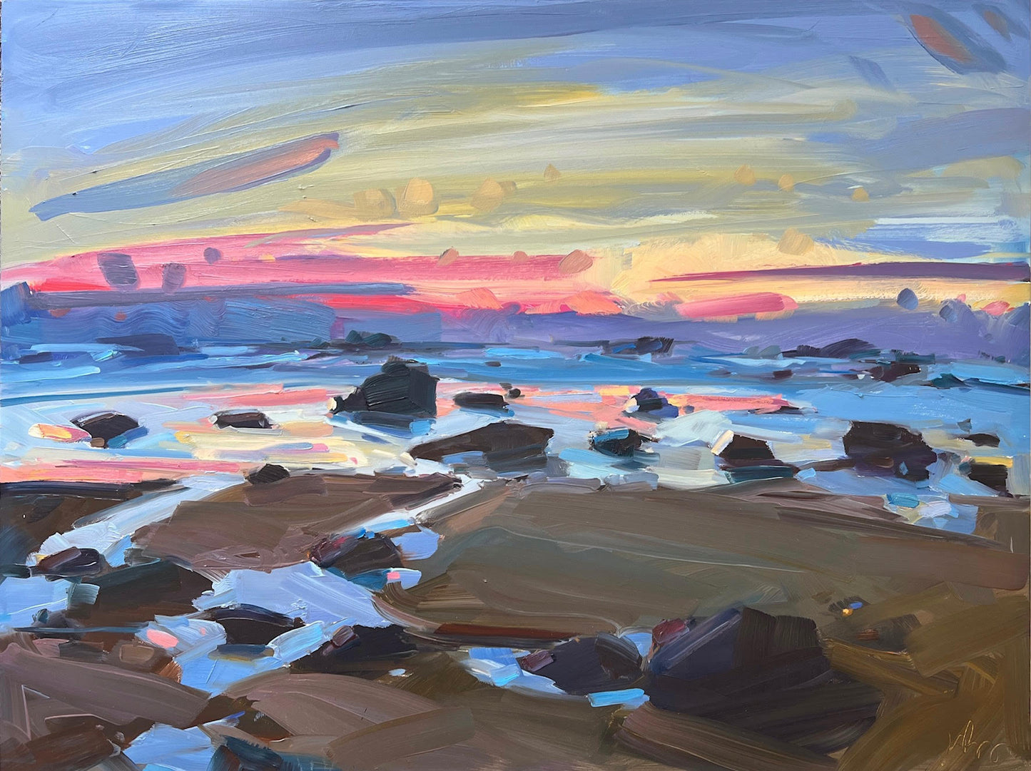 Wells Beach, Sunrise, 18" x 24" x 1.5" Original Oil Painting, Unframed
