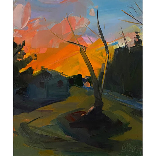 Neighborhood Sunset,  Framed Oil Painting 11 1/4" x 9" x 2"