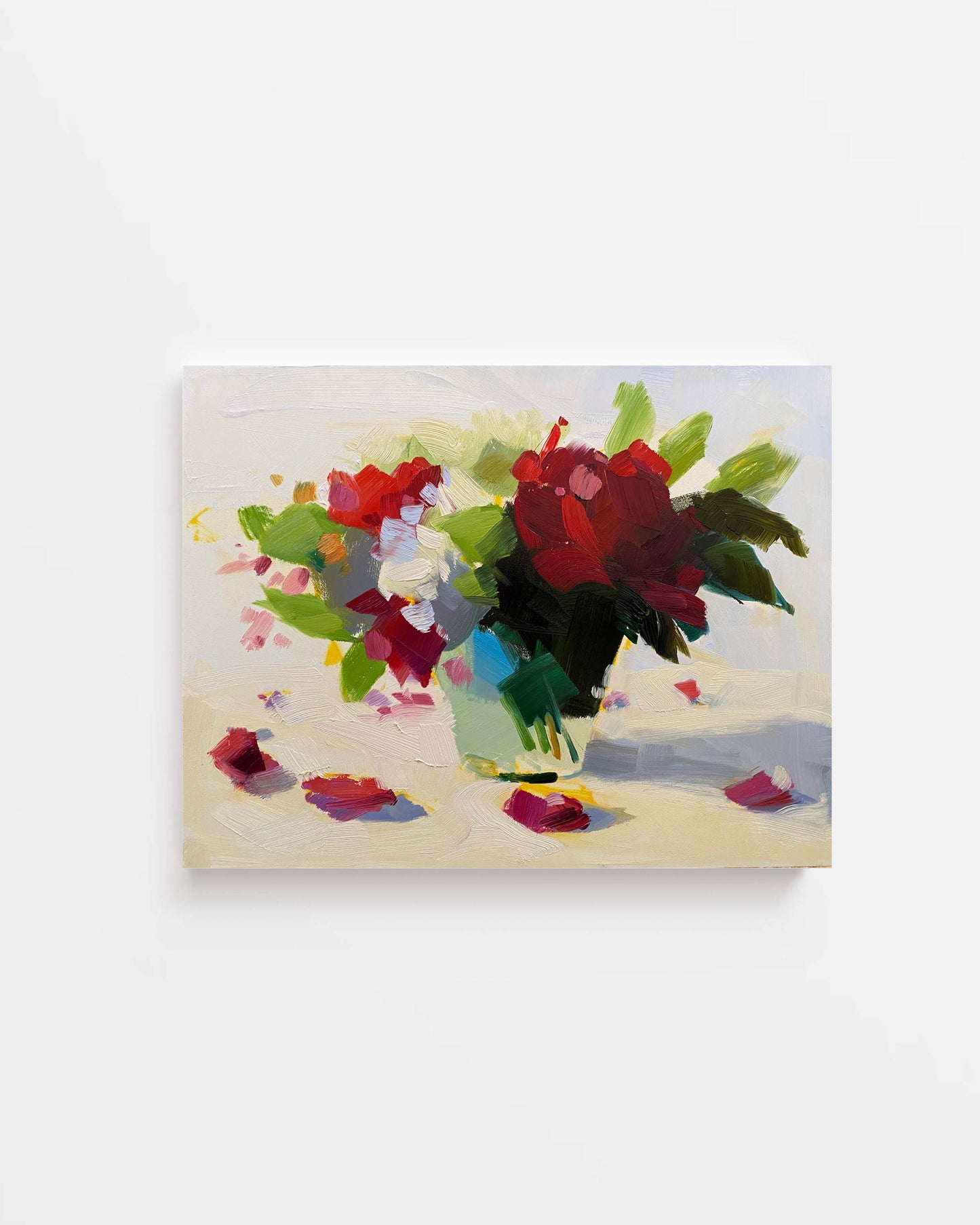 Red Roses and Peonies, Original 8"x 10" Oil Painting, Unframed