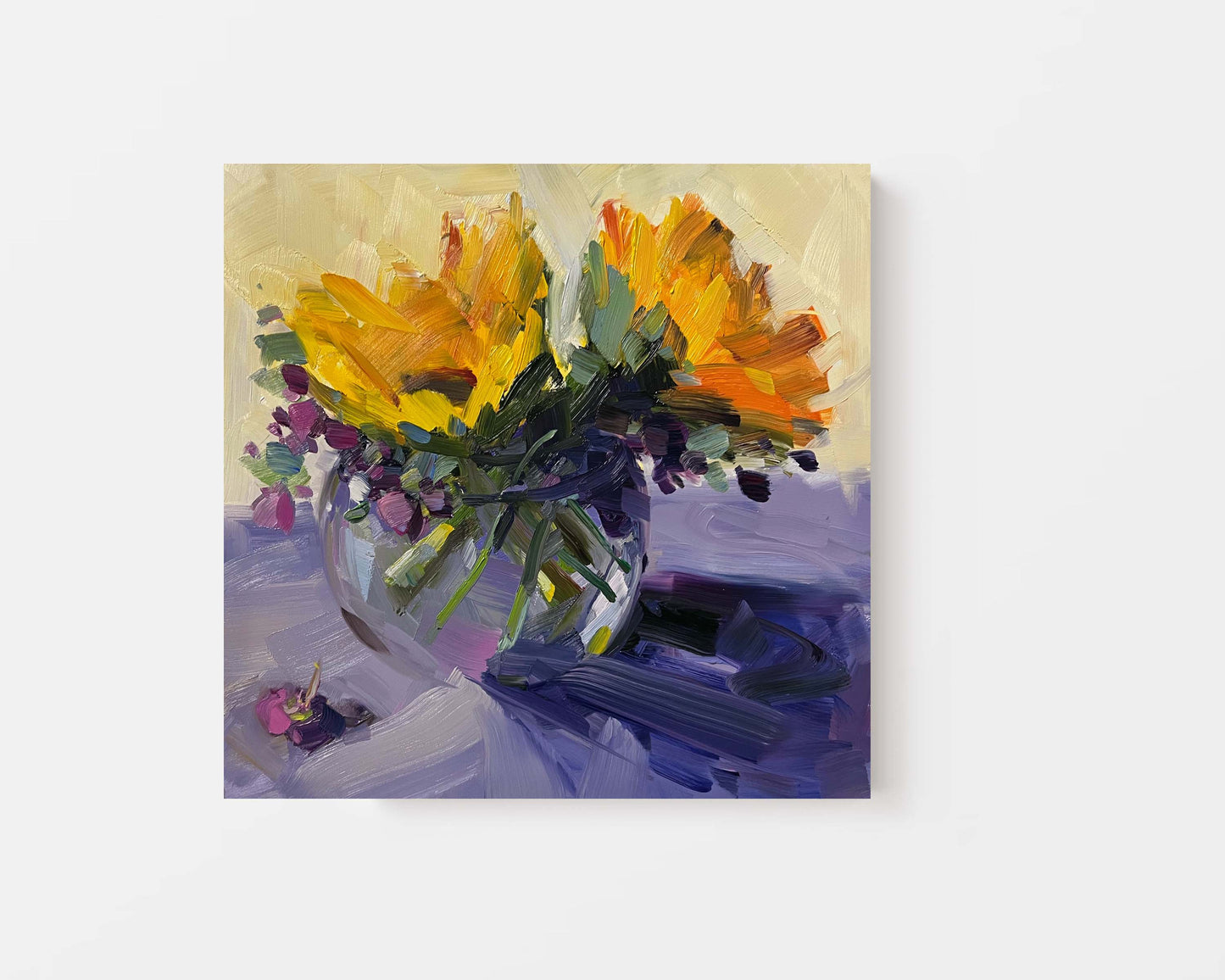 Sunflowers and Staff, 10" x 10" x 11/2", Original Oil Painting, Unframed