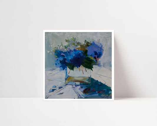 Blue Hydrangea and Table Archival Print, unframed