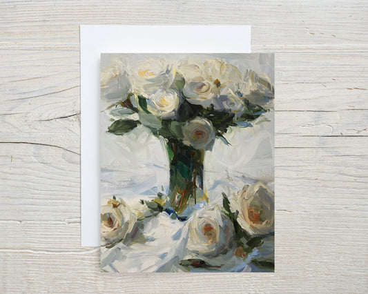 NEW White Roses Bouquet, Set of 8 notecards and envelopes