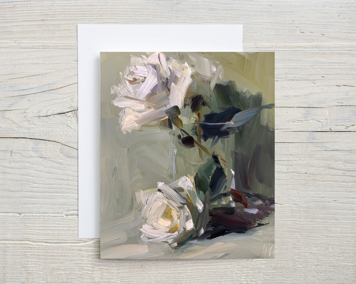 NEW Two White Roses, Set of 8 notecards and envelopes