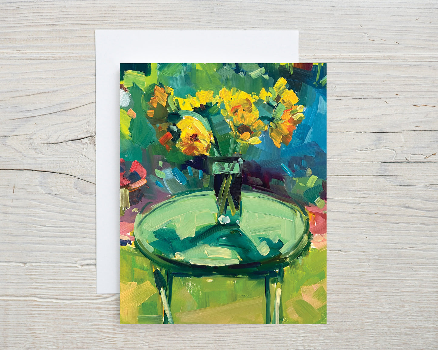 NEW Sunflowers on the Table Outside , Set of 8 notecards and envelopes