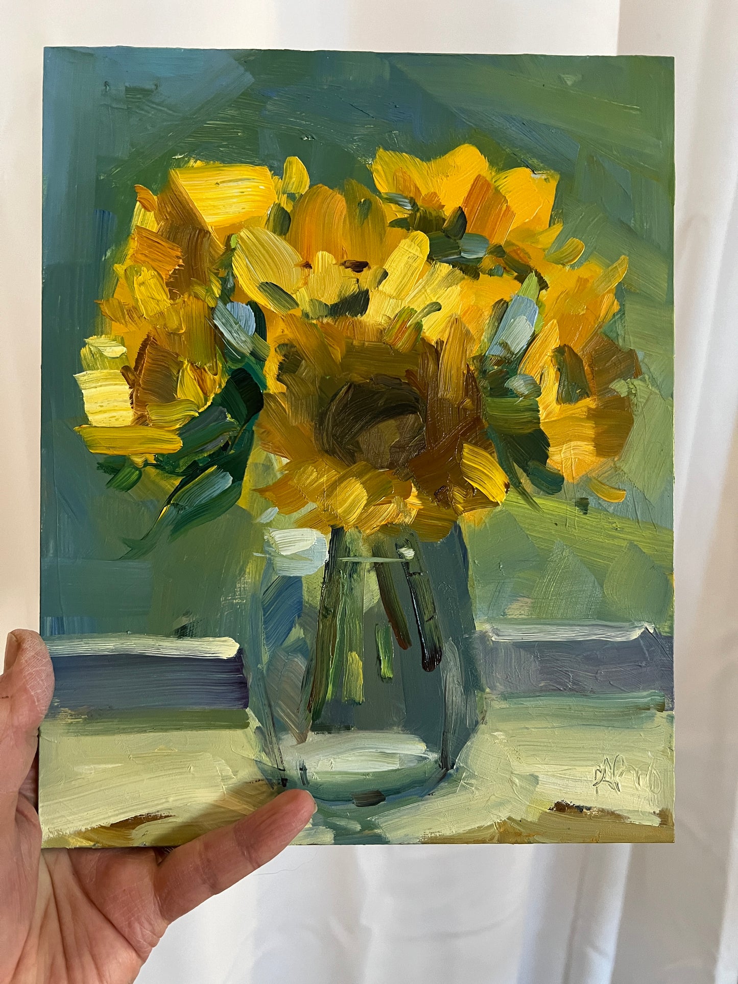 Bunch of Sunflowers, 10" x 8" x 1/8" Original Oil Painting, Unframed