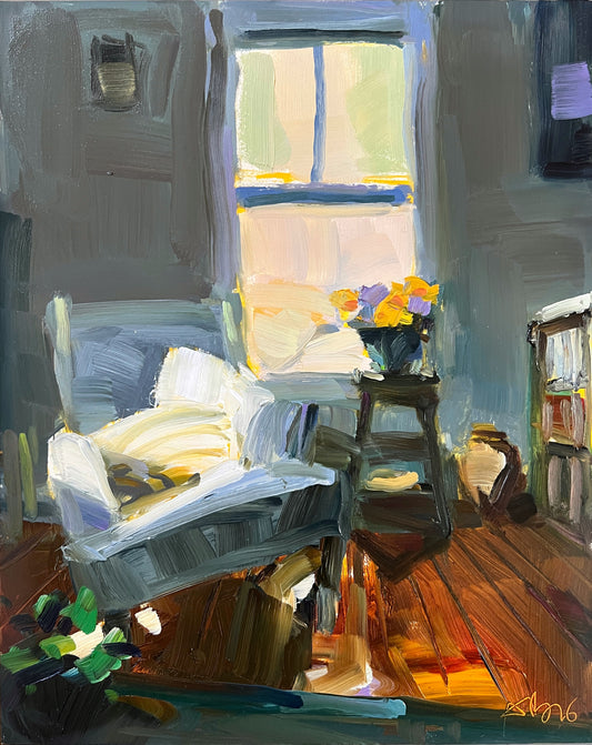 Interior Chair, Afternoon Light, 10" x 8" x 1/8" Original Oil Painting, Unframed