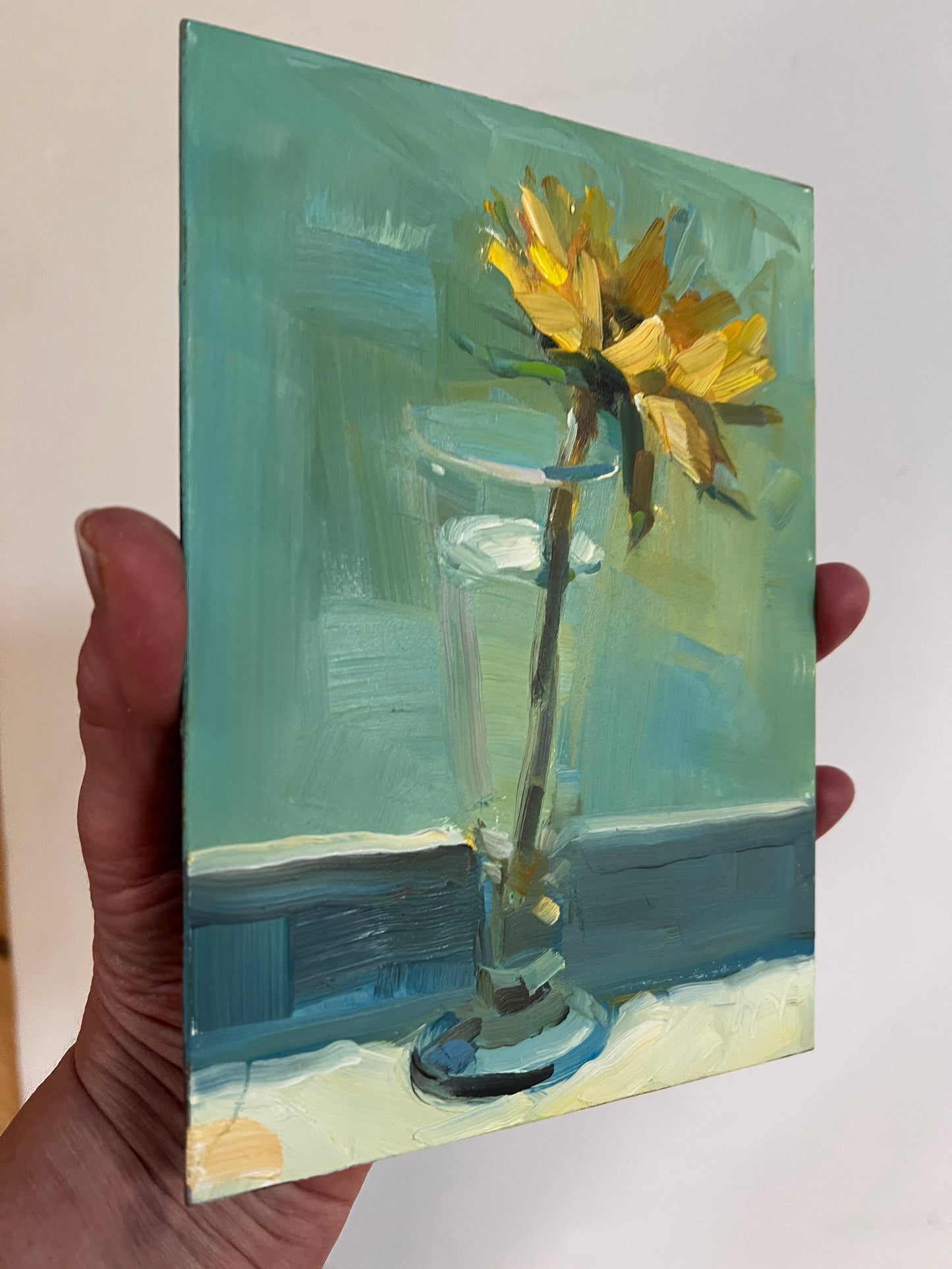 Singlet Sunflower, 7" x 5" x 1/8" Original Oil Painting, Unframed