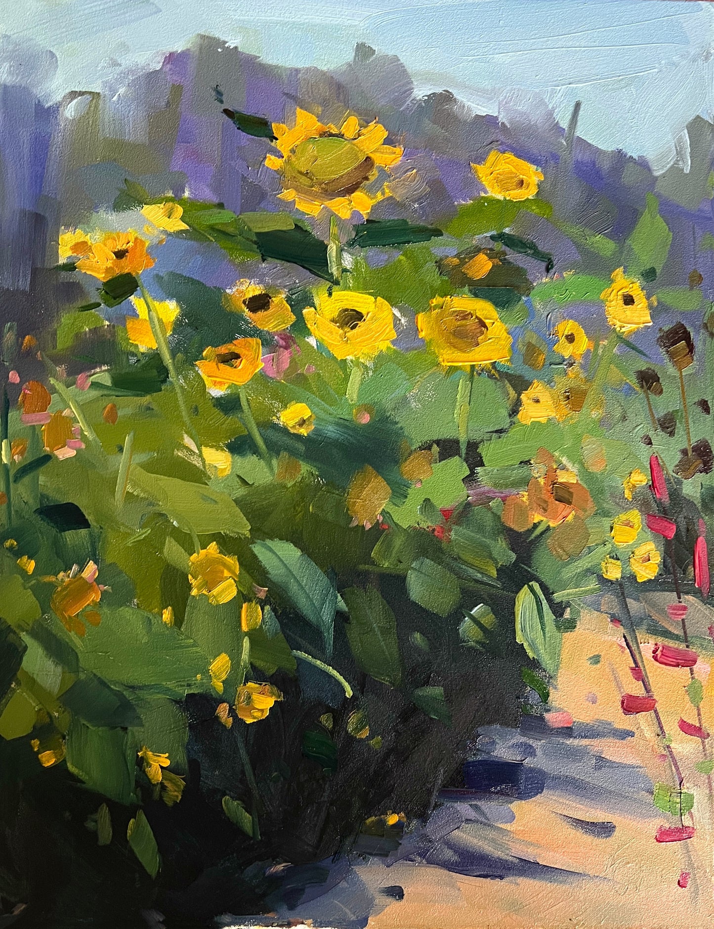 Sunflowers on the Farm, 16" x 12" x 1/8" original oil painting