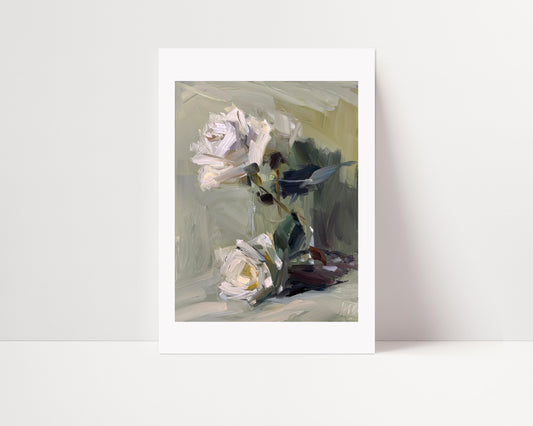NEW! Two White Roses Giclee Print, unframed