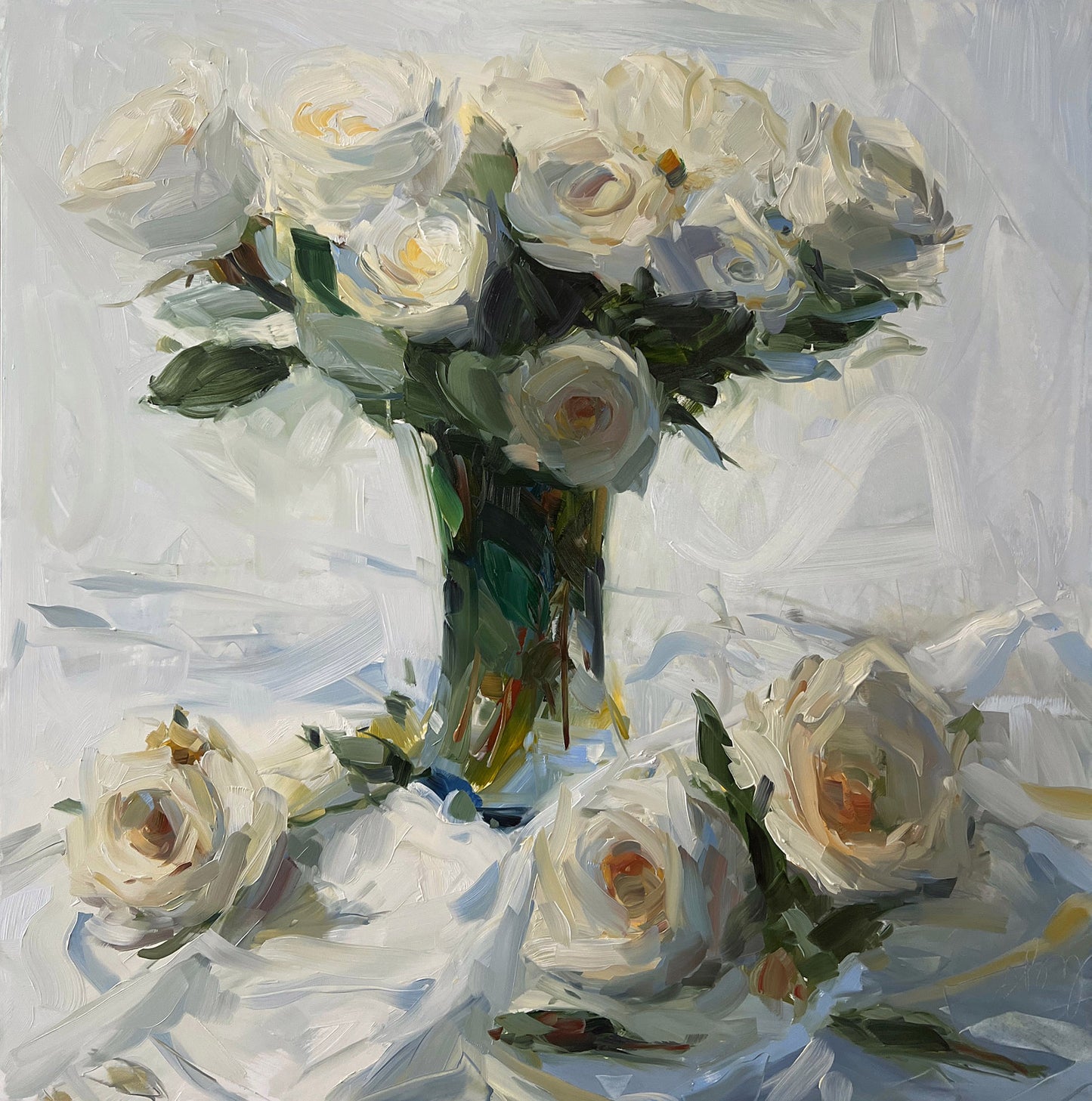 NEW! White Roses 3 Bouquet Archival Print, unframed