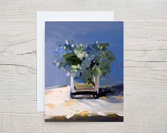 Blue Hydrangeas in a Small Vase Note Cards
