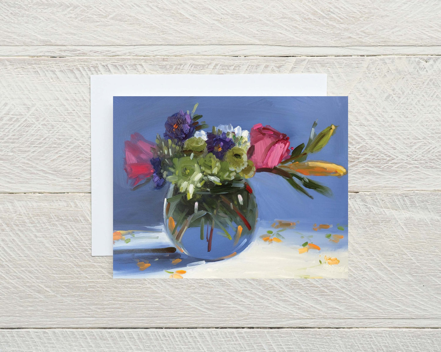 Mixed Bouquet, Blue Background Notecards