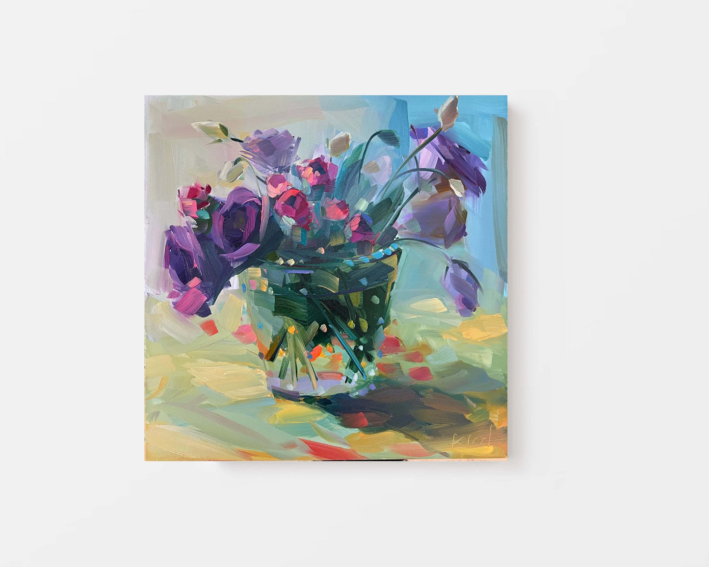 Lisianthus and Carnations, Original Oil Painting, 12 x 12 x 1/8", oil on panel