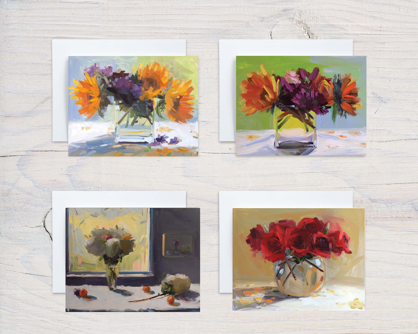 MS 40 Flowers and Glass Vases Mix Set of 8 Cards and Envelopes